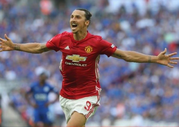 Ibrahimovic celebrates his first Manchester United goal