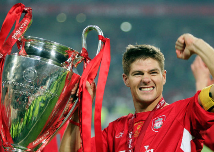 Steven Gerrard with the Champions League trophy in Istanbul.